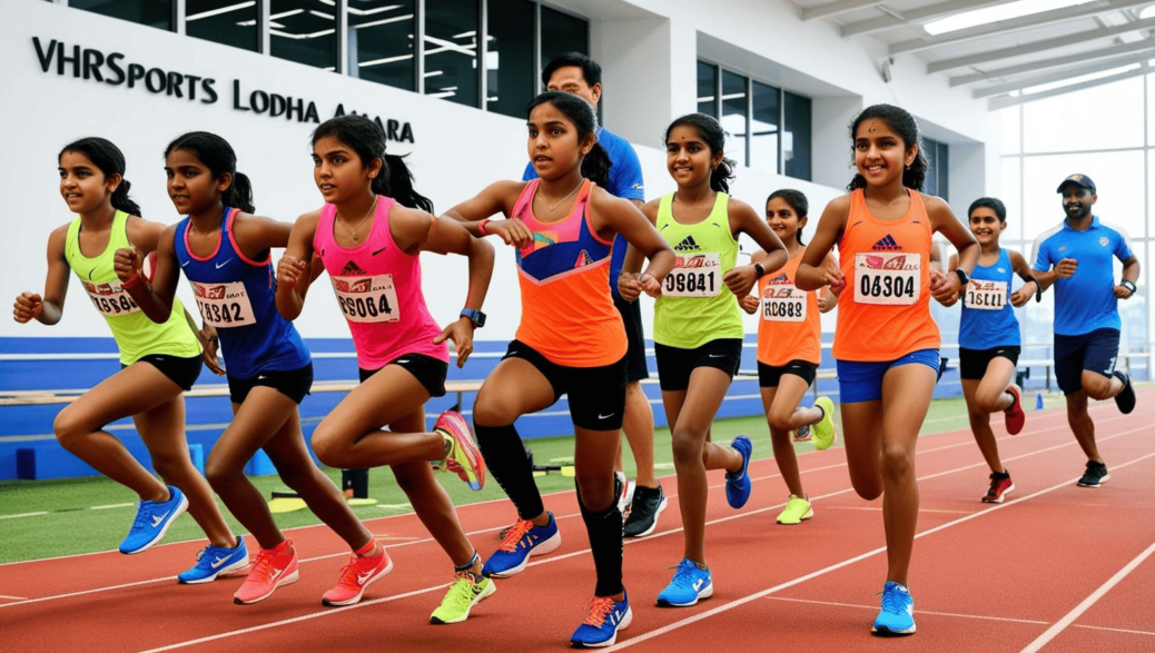 Kids practicing athletics at VHRSports Lodha Amara, learning teamwork and discipline in modern training facility