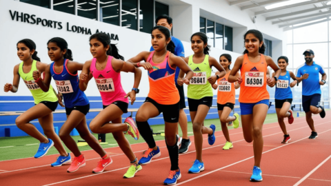 Kids practicing athletics at VHRSports Lodha Amara, learning teamwork and discipline in modern training facility