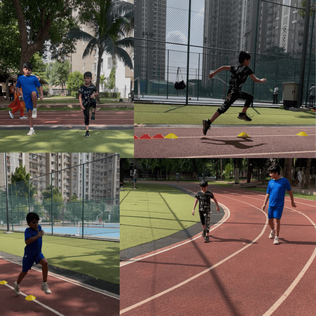 Two kids aged 6 and 7 doing warm-up and sprint training at VHR Sports Athletics Coaching Academy