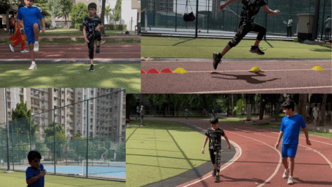 Two kids aged 6 and 7 doing warm-up and sprint training at VHR Sports Athletics Coaching Academy