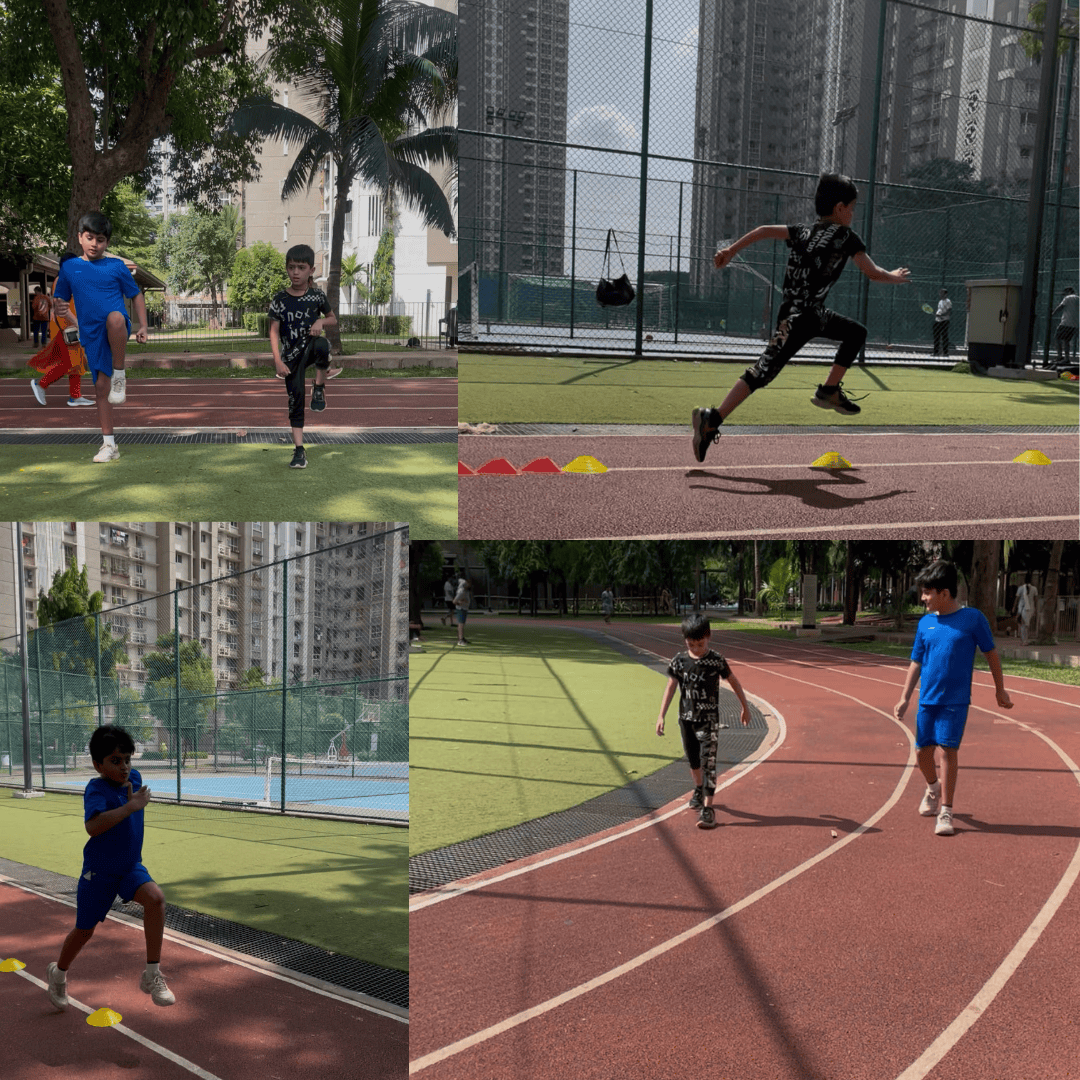 Two kids aged 6 and 7 doing warm-up and sprint training at VHR Sports Athletics Coaching Academy