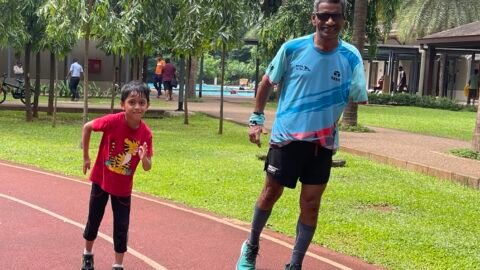 58-year-old disabled Indian athlete Suresh Shankar Welankar prepares to run the Comrades Marathon