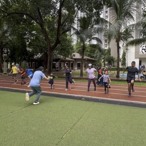 Coach guiding a leg-strengthening hop drill at VHR Sports
